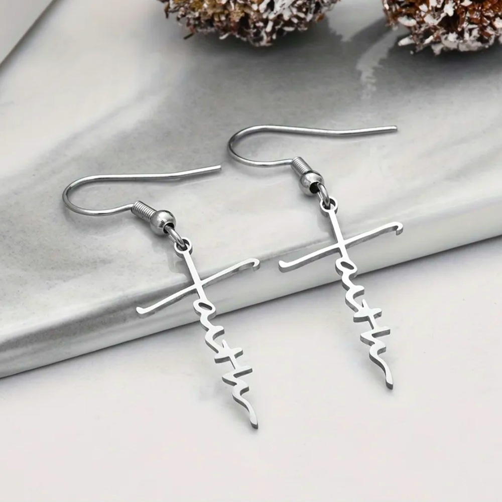 Silver Faith Cross Earrings